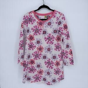 Hue Fleece Henley Nightgown Pink Snowflake Size M